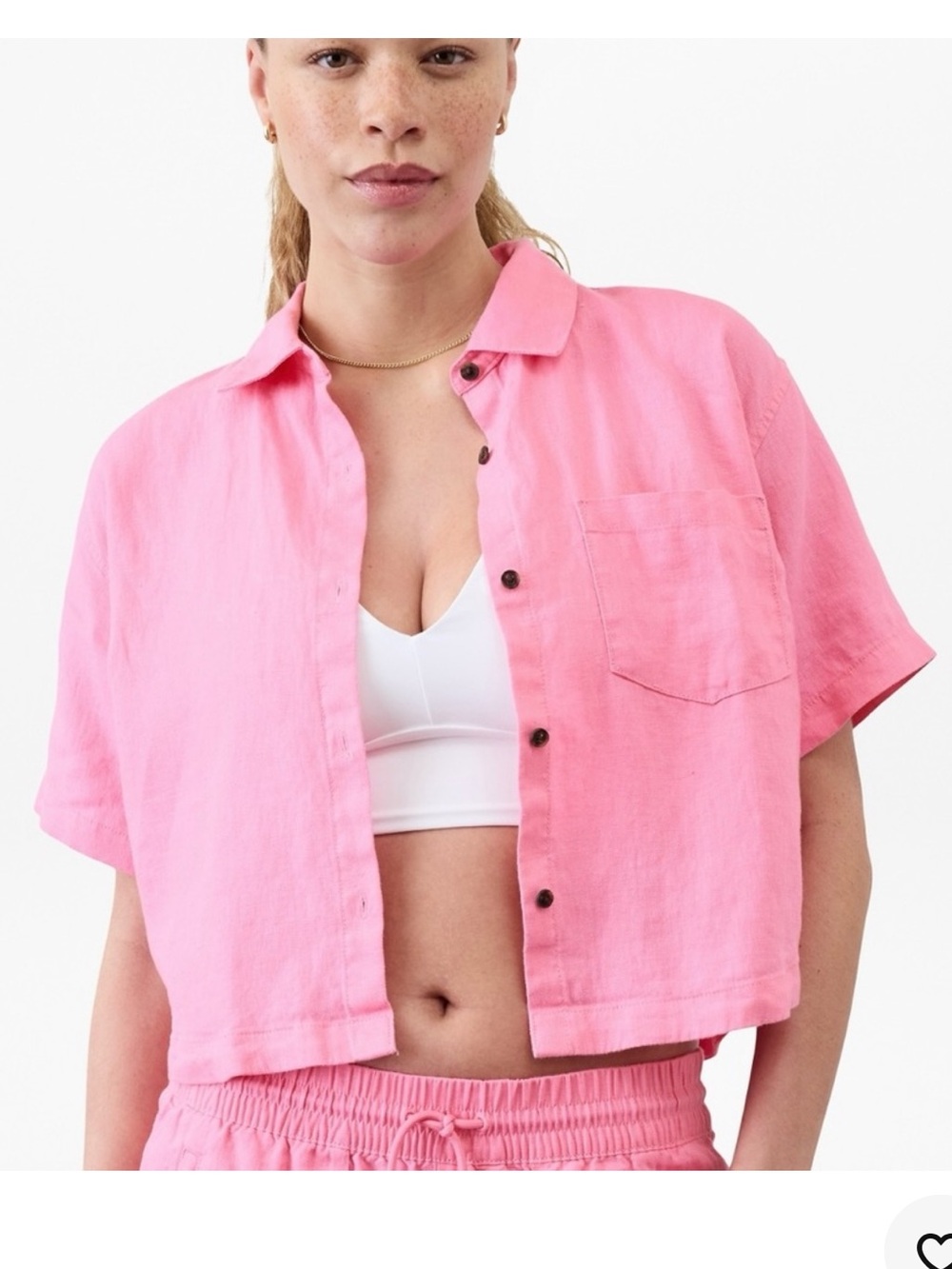 Athleta Pink Retreat Linen Button Down Shirt Size Medium